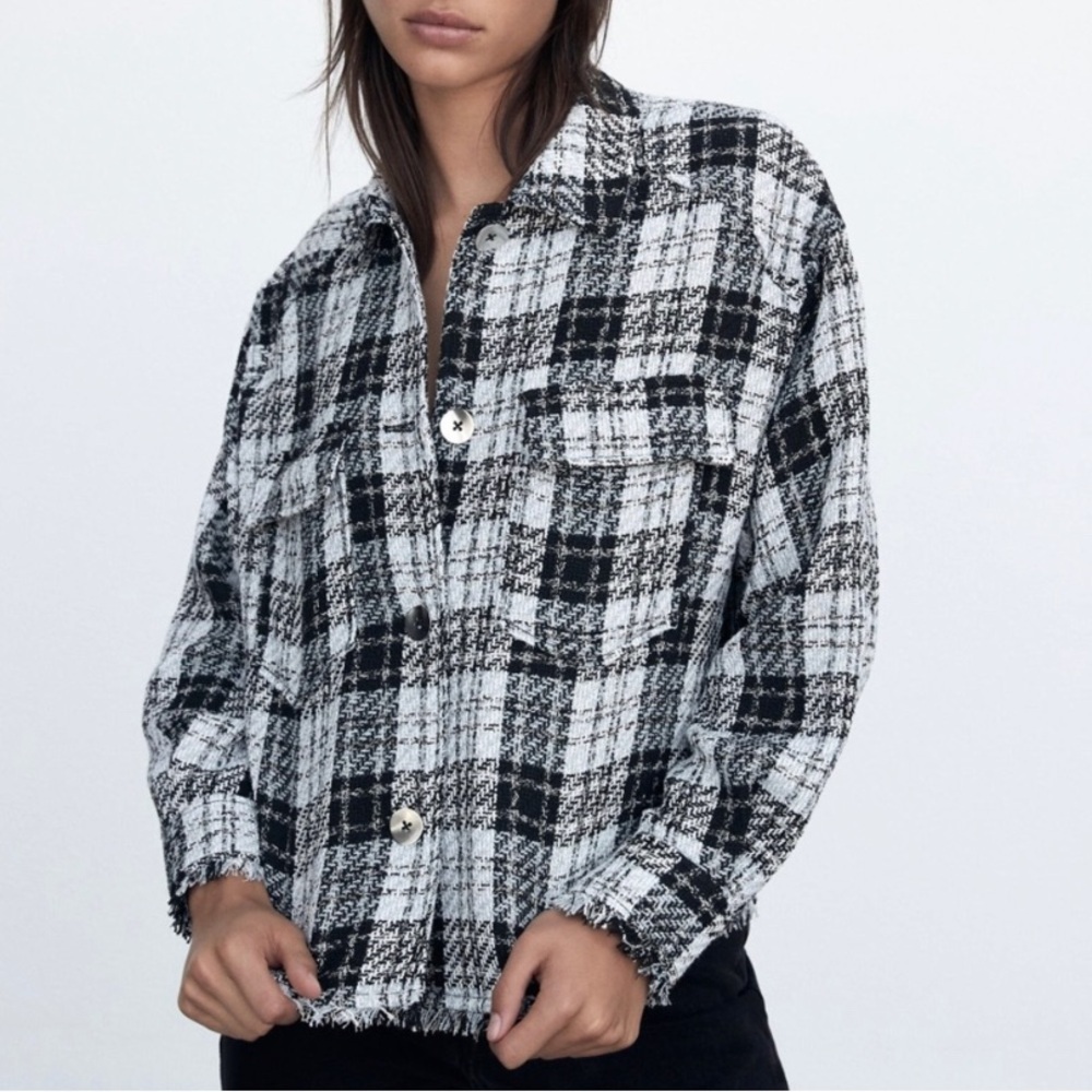 Zara Plaid Shacket small black/white - Picture 2 of 8